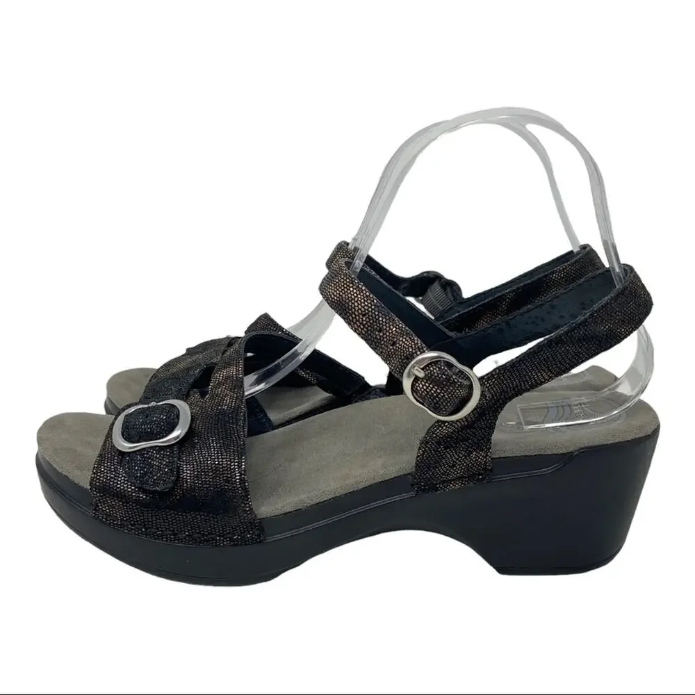 Dansko Sandi Leather Sandals In Iridescent Coffee Swirl Women's Size 40